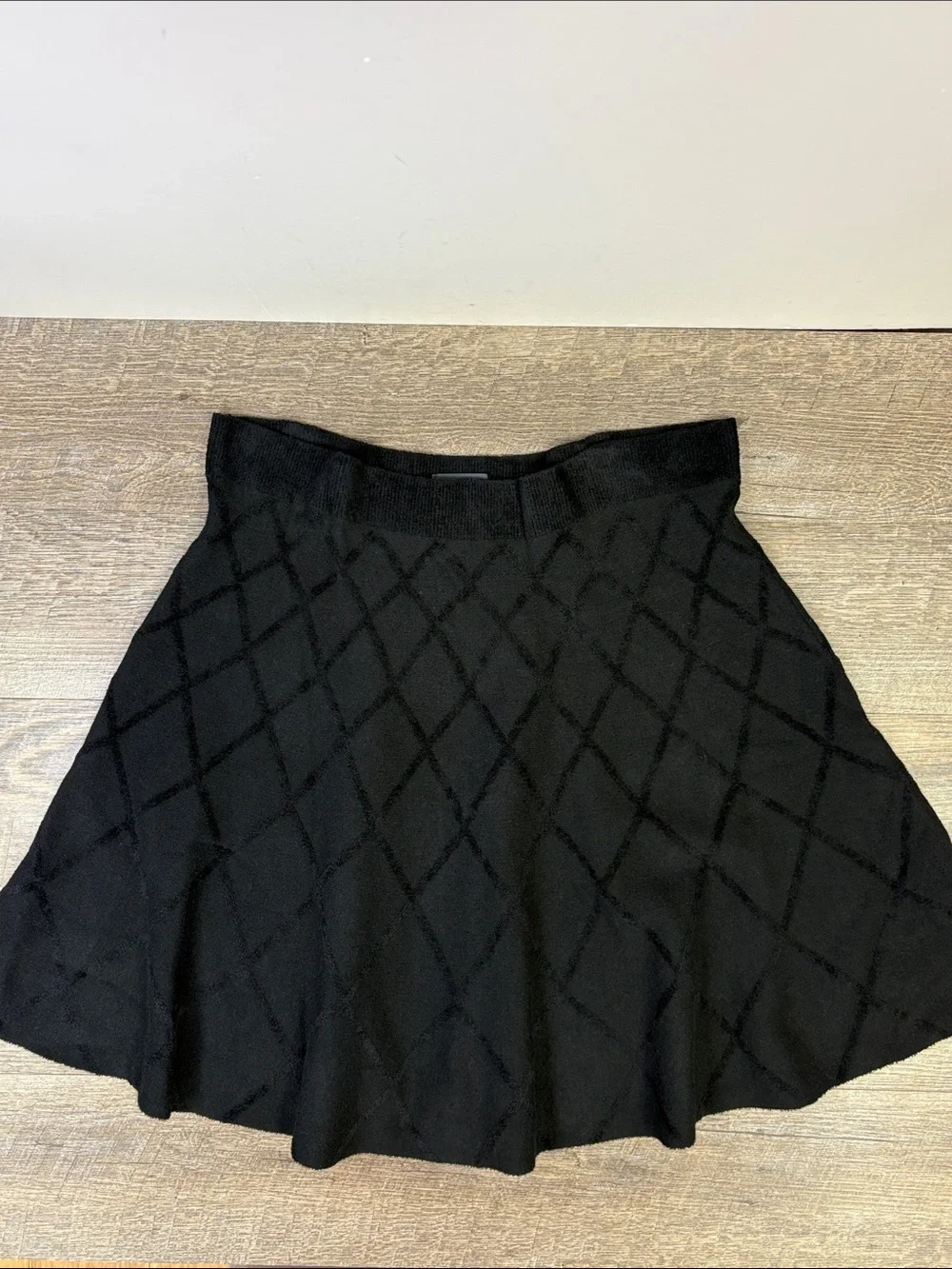 Maeve by Anthropologie Black Textured Diamond Knit Flare Skirt XL